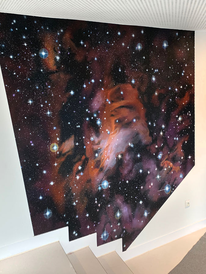 commissioned painting Kwast Berlin, wall painting Planetarium Osnabrück, entrance area, staircase