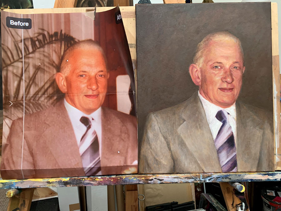 Auftragsmalerei Kwast Berlin, Porträtmalerei, Porträt Großvater, Vorlage und Gemälde