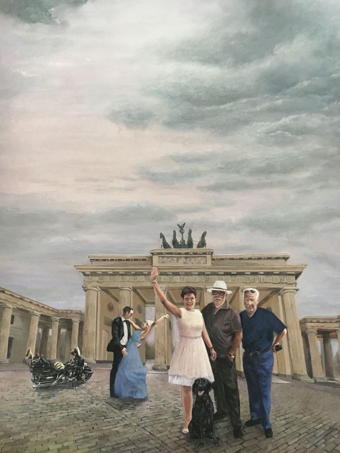 Auftragsmalerei Kwast Berlin, Portraitmalerei, Familienbild vorm Brandenburger Tor
